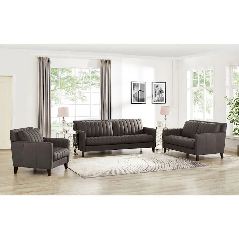 Ensemble canapé, causeuse et fauteuil Hydeline Ennis en cuir pleine fleur - Canapé, causeuse, fauteuil