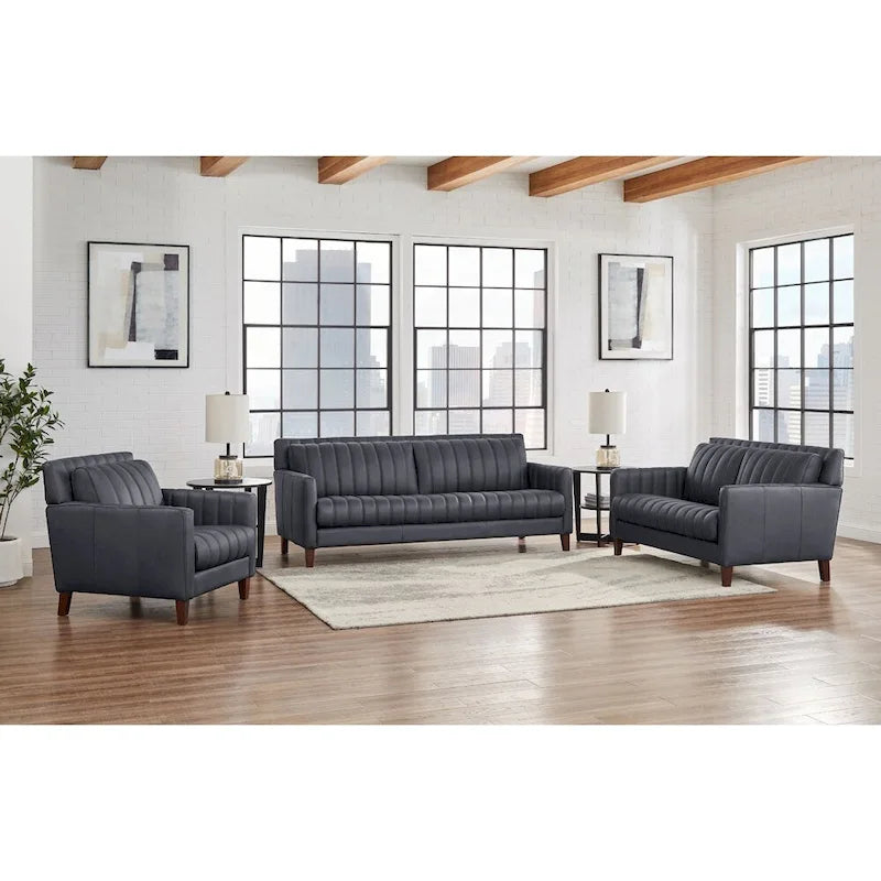 Ensemble canapé, causeuse et fauteuil Hydeline Ennis en cuir pleine fleur - Canapé, causeuse, fauteuil