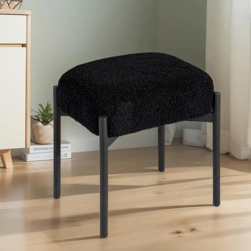 Tabouret de coiffeuse rond en fausse fourrure d'ourson, repose-pieds ottoman