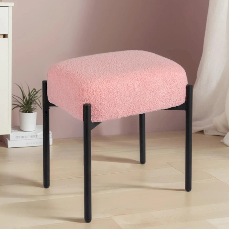 Tabouret de coiffeuse rond en fausse fourrure d'ourson, repose-pieds ottoman