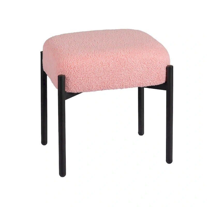 Tabouret de coiffeuse rond en fausse fourrure d'ourson, repose-pieds ottoman