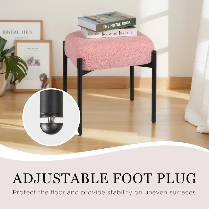 Tabouret de coiffeuse rond en fausse fourrure d'ourson, repose-pieds ottoman