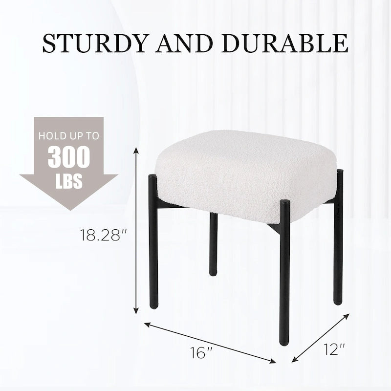 Tabouret de coiffeuse rond en fausse fourrure d'ourson, repose-pieds ottoman