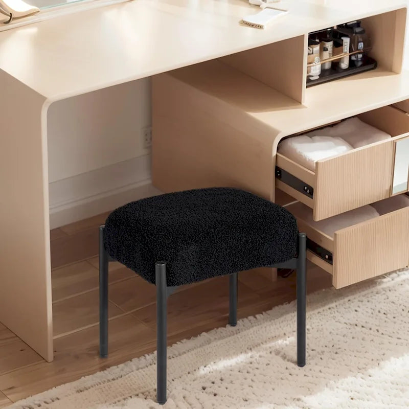 Tabouret de coiffeuse rond en fausse fourrure d'ourson, repose-pieds ottoman