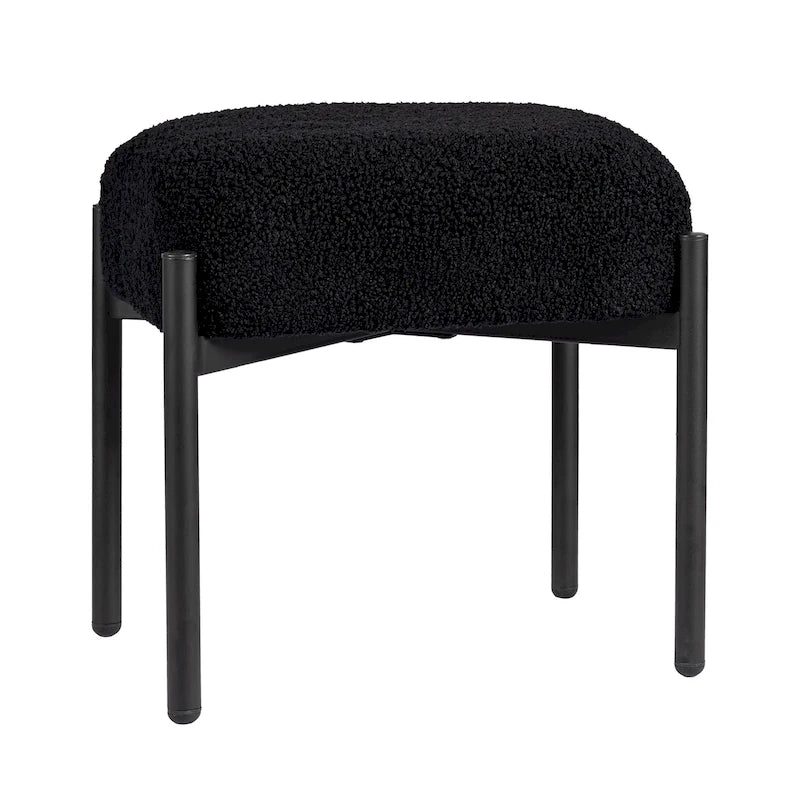 Tabouret de coiffeuse rond en fausse fourrure d'ourson, repose-pieds ottoman