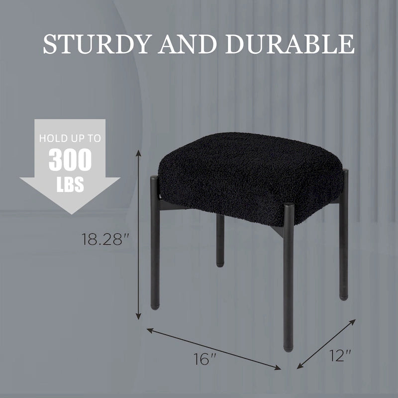 Tabouret de coiffeuse rond en fausse fourrure d'ourson, repose-pieds ottoman