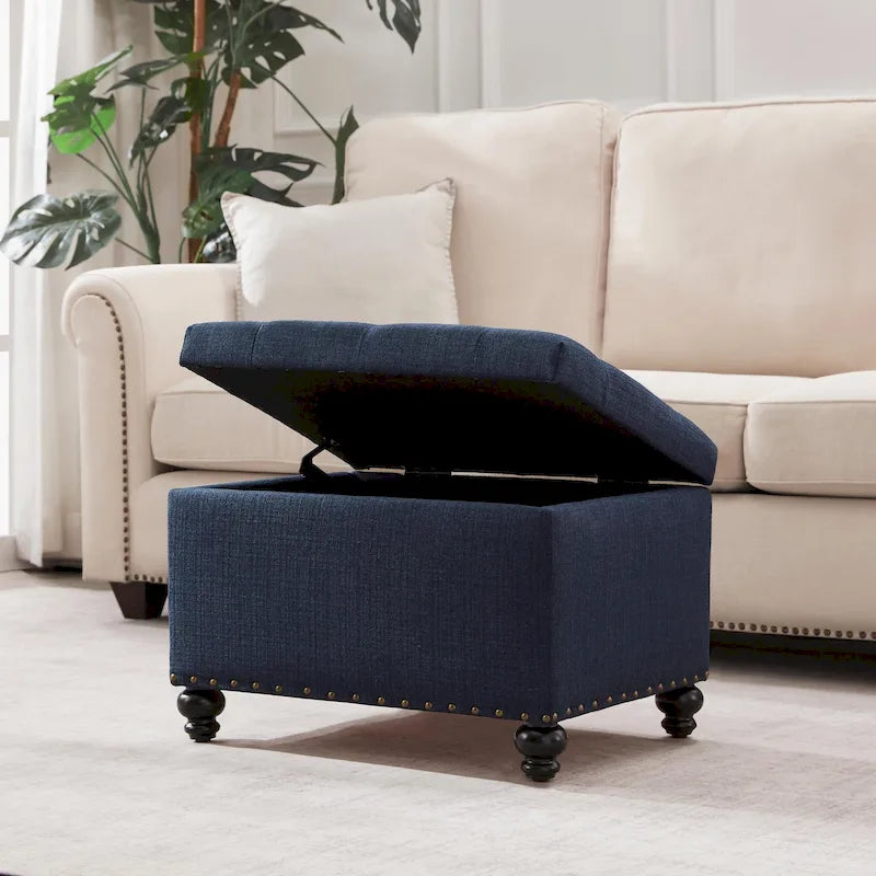 Banc ottoman de rangement capitonné, repose-pieds rectangulaire