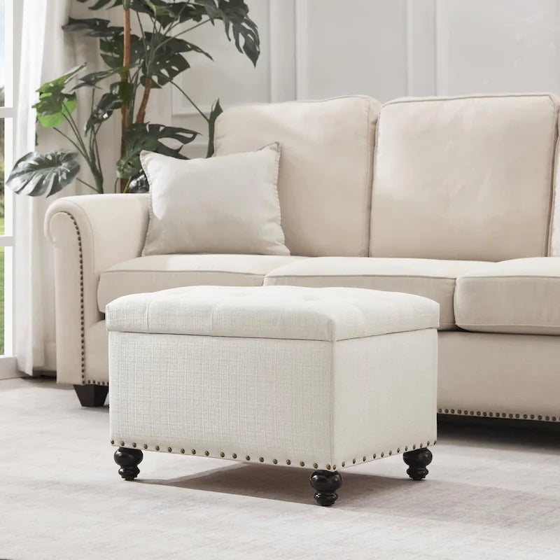 Banc ottoman de rangement capitonné, repose-pieds rectangulaire