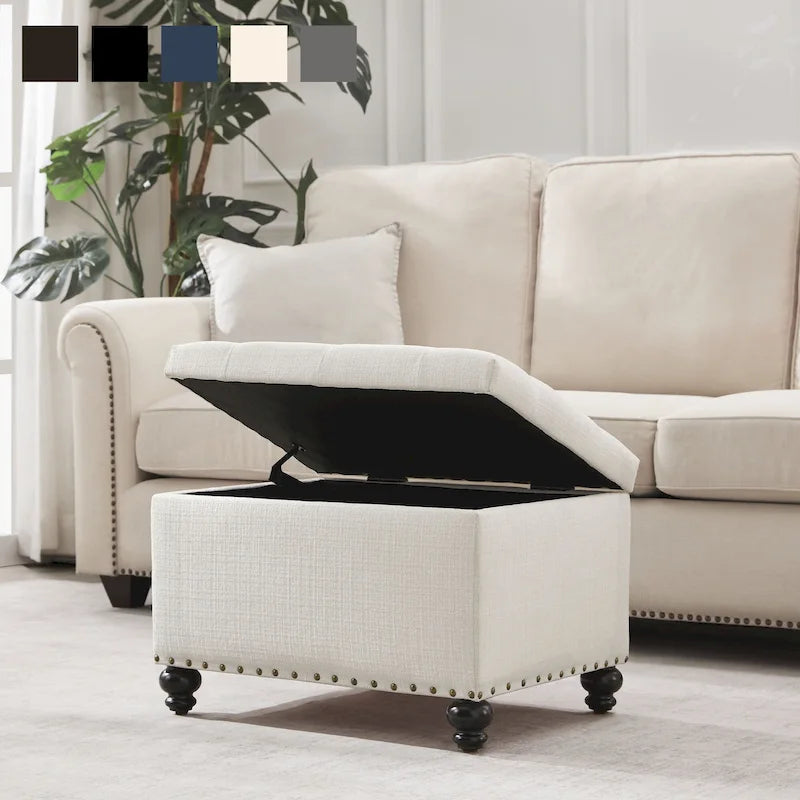 Banc ottoman de rangement capitonné, repose-pieds rectangulaire