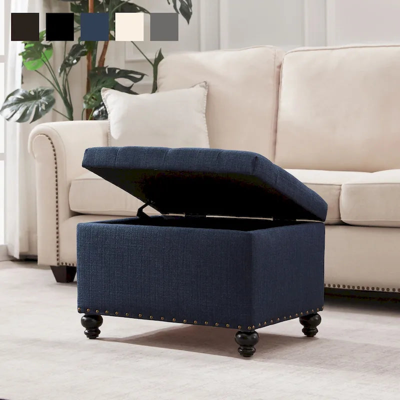 Banc ottoman de rangement capitonné, repose-pieds rectangulaire