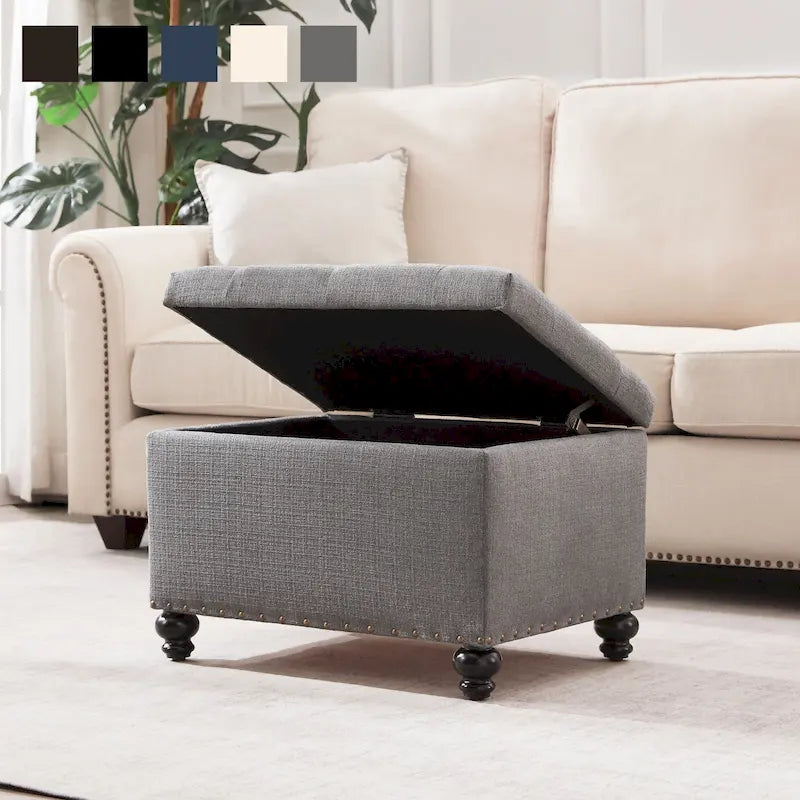 Banc ottoman de rangement capitonné, repose-pieds rectangulaire