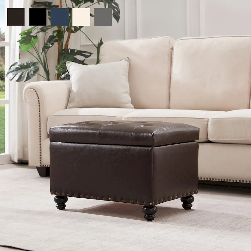 Banc ottoman de rangement capitonné, repose-pieds rectangulaire
