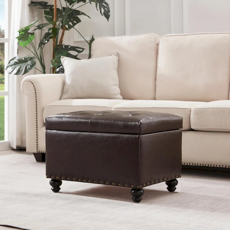 Banc ottoman de rangement capitonné, repose-pieds rectangulaire