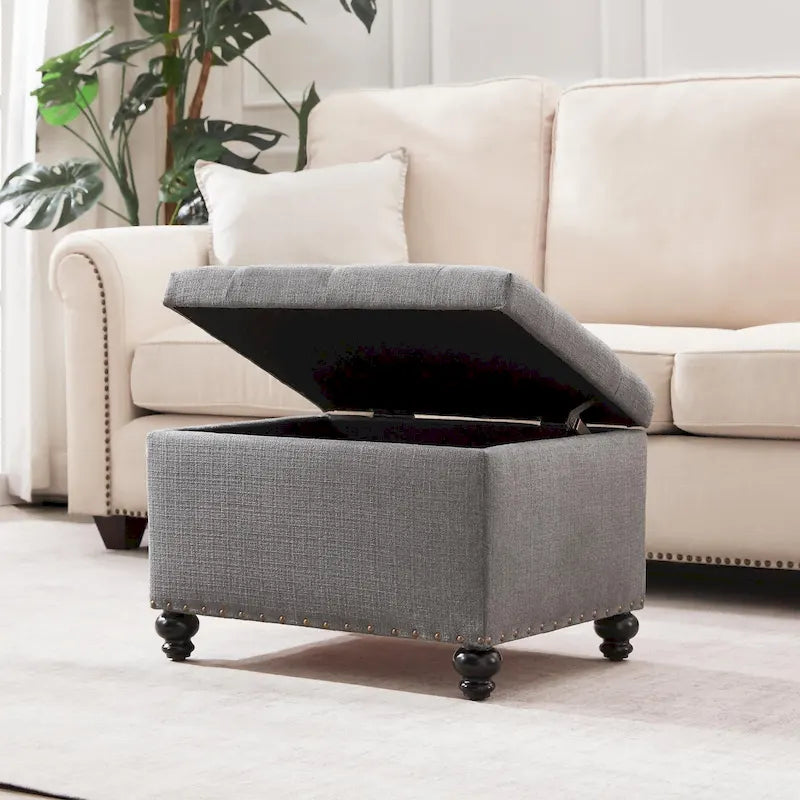 Banc ottoman de rangement capitonné, repose-pieds rectangulaire