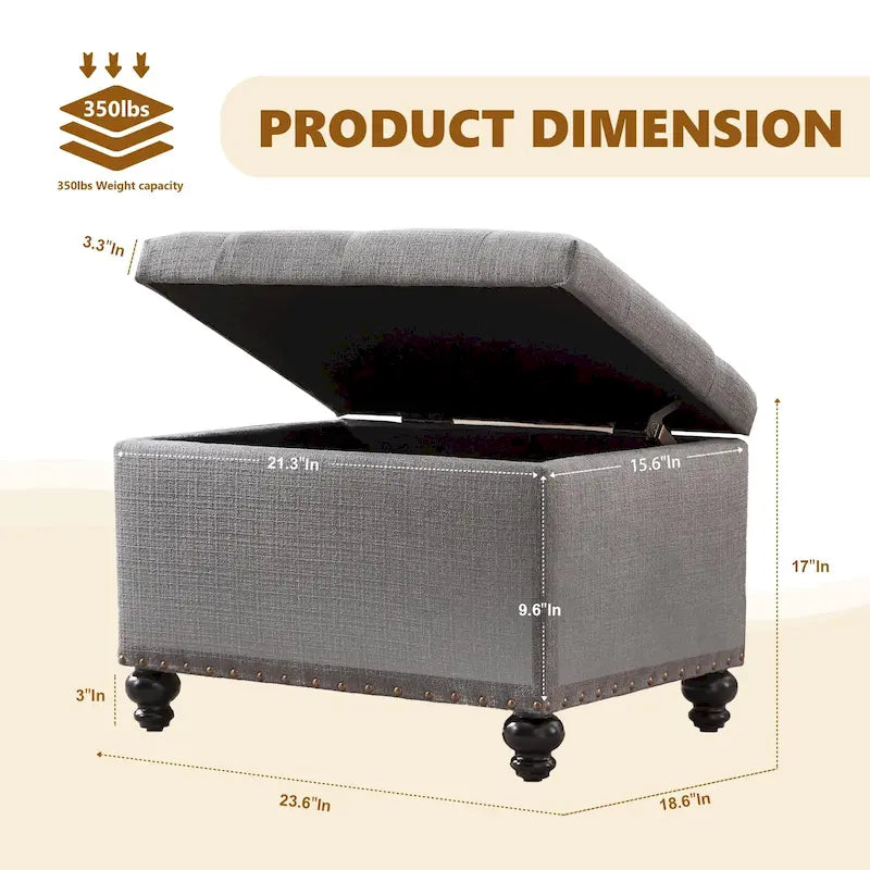 Banc ottoman de rangement capitonné, repose-pieds rectangulaire
