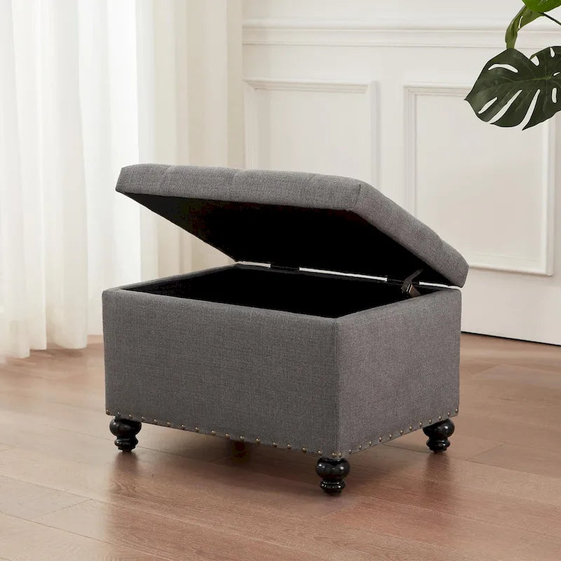 Banc ottoman de rangement capitonné, repose-pieds rectangulaire