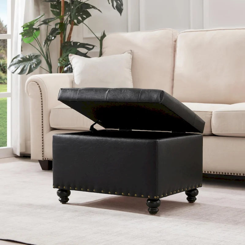Banc ottoman de rangement capitonné, repose-pieds rectangulaire
