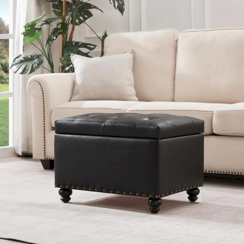 Banc ottoman de rangement capitonné, repose-pieds rectangulaire