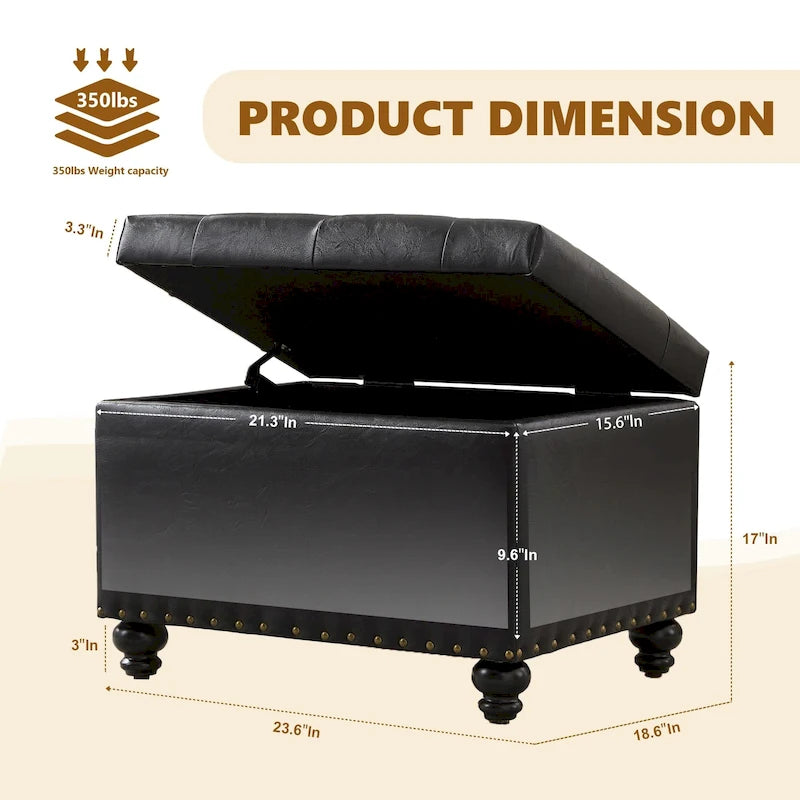 Banc ottoman de rangement capitonné, repose-pieds rectangulaire