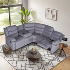 Canapé d'angle inclinable manuel 5 pièces en polyester/suède de 93 pouces de large