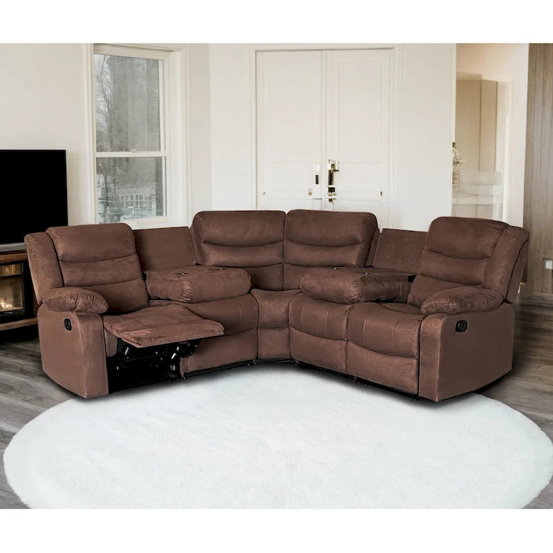 Canapé d'angle inclinable manuel 5 pièces en polyester/suède de 93 pouces de large