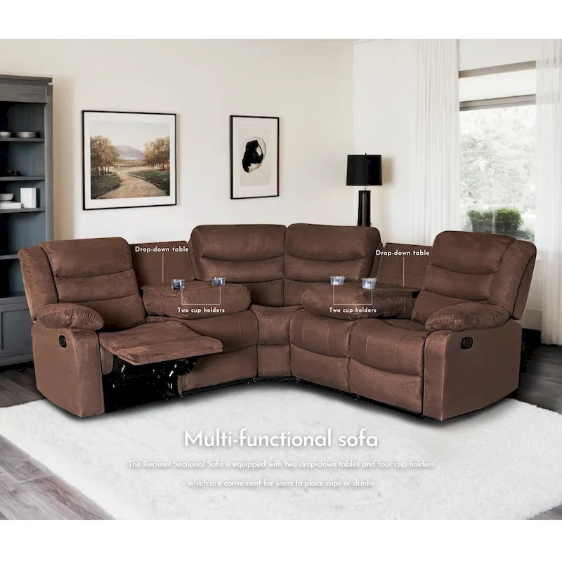 Canapé d'angle inclinable manuel 5 pièces en polyester/suède de 93 pouces de large