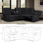 Canapé d'angle inclinable manuel 5 pièces en polyester/suède de 93 pouces de large