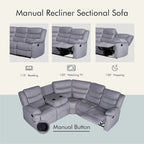 Canapé d'angle inclinable manuel 5 pièces en polyester/suède de 93 pouces de large
