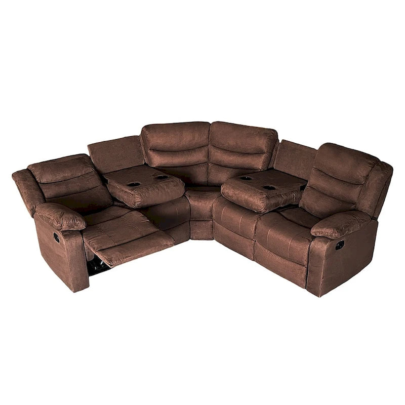 Canapé d'angle inclinable manuel 5 pièces en polyester/suède de 93 pouces de large