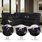 Canapé d'angle inclinable manuel 5 pièces en polyester/suède de 93 pouces de large