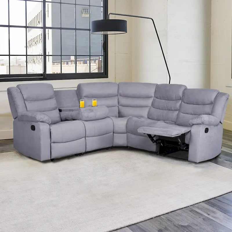 Canapé d'angle inclinable manuel 5 pièces en polyester/suède de 93 pouces de large