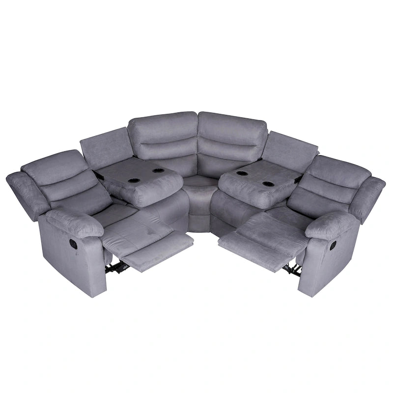 Canapé d'angle inclinable manuel 5 pièces en polyester/suède de 93 pouces de large
