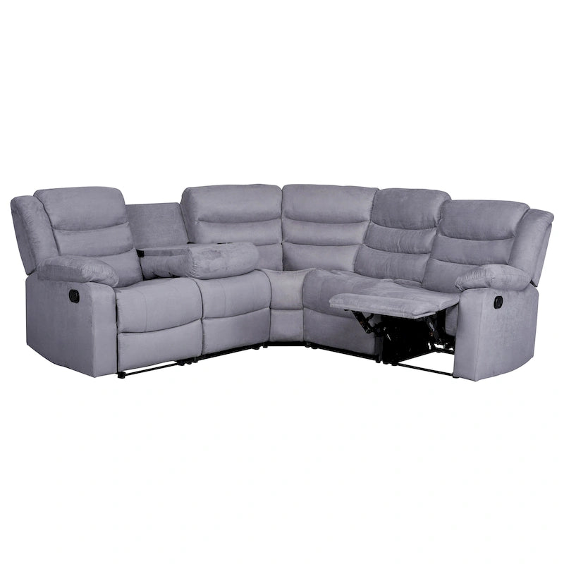 Canapé d'angle inclinable manuel 5 pièces en polyester/suède de 93 pouces de large