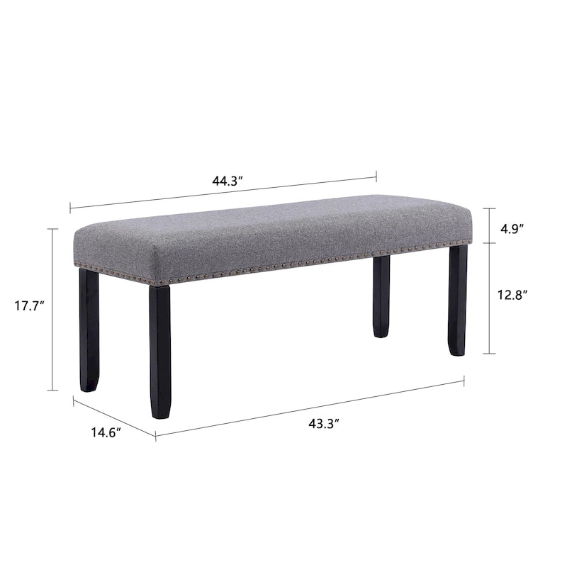 Banc moderne capitonné de 44 pouces de long avec garniture cloutée et pieds en bois