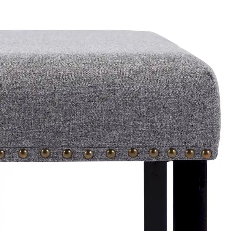 Banc moderne capitonné de 44 pouces de long avec garniture cloutée et pieds en bois