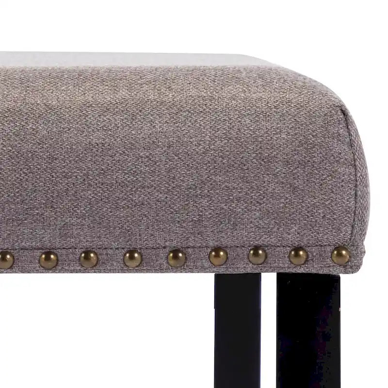 Banc moderne capitonné de 44 pouces de long avec garniture cloutée et pieds en bois