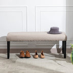 Banc moderne capitonné de 44 pouces de long avec garniture cloutée et pieds en bois