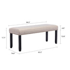 Banc moderne capitonné de 44 pouces de long avec garniture cloutée et pieds en bois