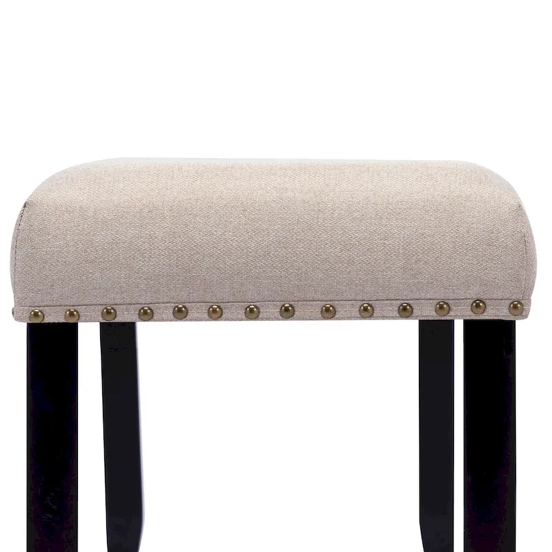 Banc moderne capitonné de 44 pouces de long avec garniture cloutée et pieds en bois