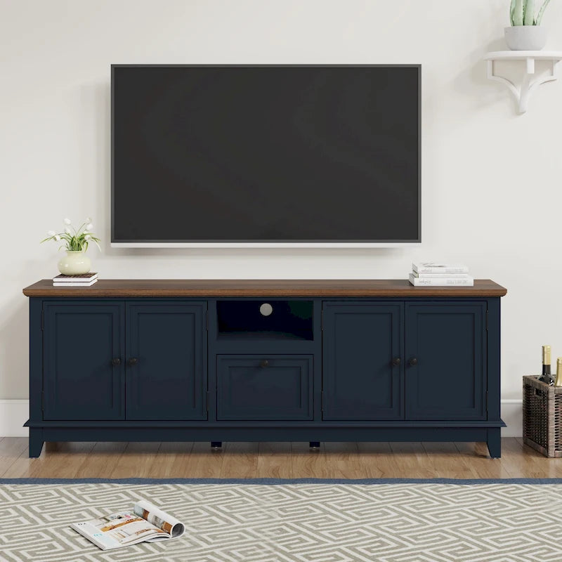 Meuble TV rustique de 183 cm (72 pouces) de large avec étagères réglables et rangement dissimulé - Largeur : 183 cm (72 pouces)