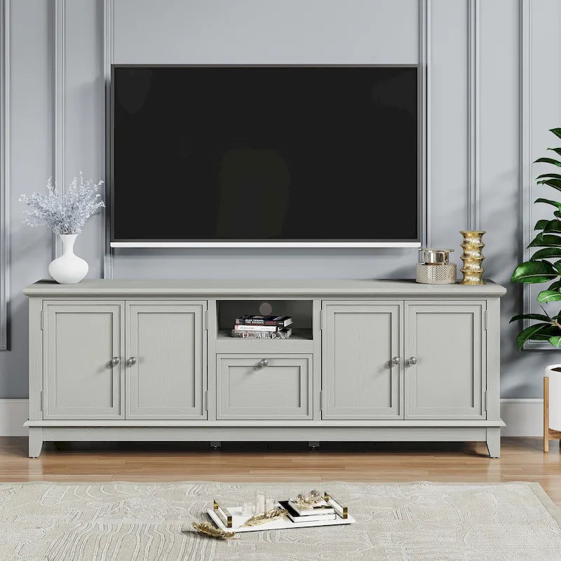 Meuble TV rustique de 183 cm (72 pouces) de large avec étagères réglables et rangement dissimulé - Largeur : 183 cm (72 pouces)