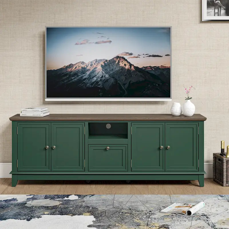 Meuble TV rustique de 183 cm (72 pouces) de large avec étagères réglables et rangement dissimulé - Largeur : 183 cm (72 pouces)