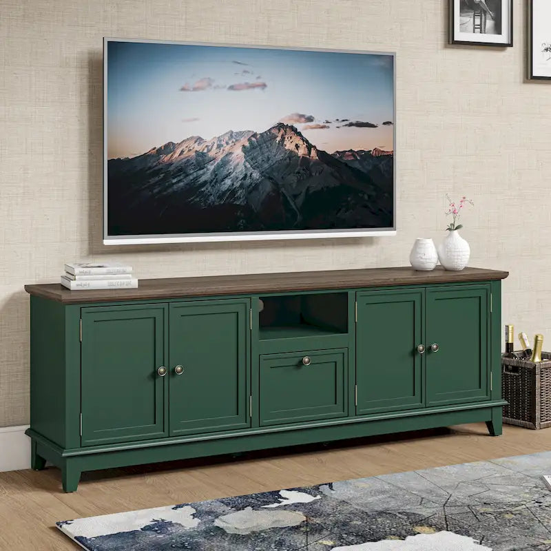 Meuble TV rustique de 183 cm (72 pouces) de large avec étagères réglables et rangement dissimulé - Largeur : 183 cm (72 pouces)