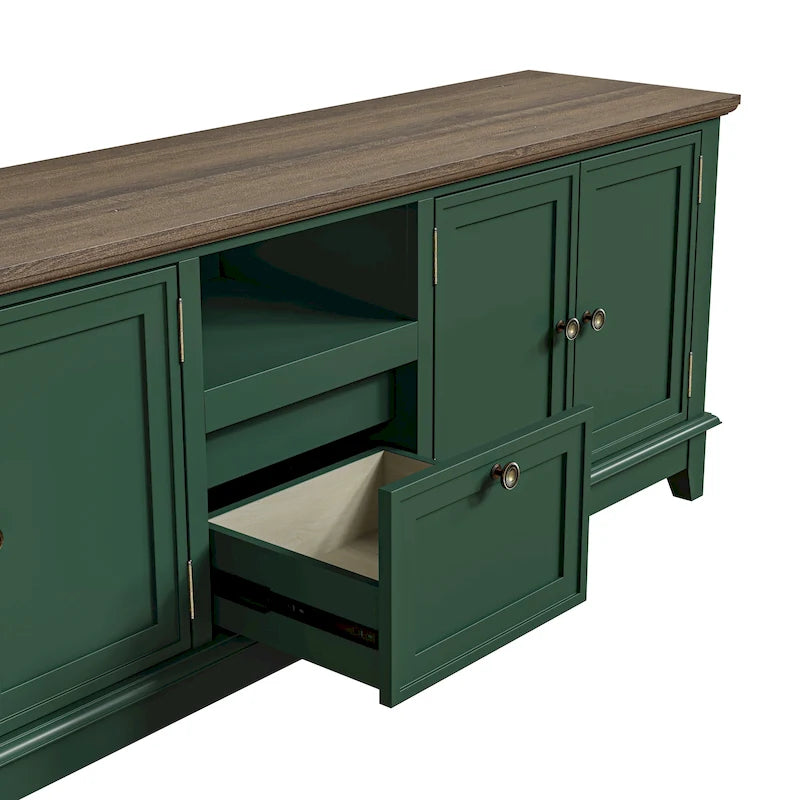 Meuble TV rustique de 183 cm (72 pouces) de large avec étagères réglables et rangement dissimulé - Largeur : 183 cm (72 pouces)