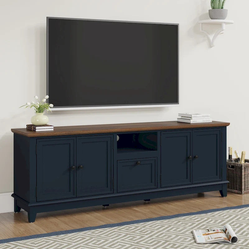 Meuble TV rustique de 183 cm (72 pouces) de large avec étagères réglables et rangement dissimulé - Largeur : 183 cm (72 pouces)