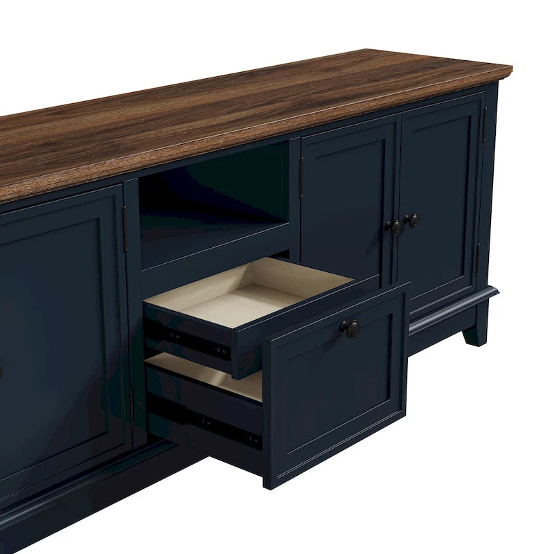 Meuble TV rustique de 183 cm (72 pouces) de large avec étagères réglables et rangement dissimulé - Largeur : 183 cm (72 pouces)