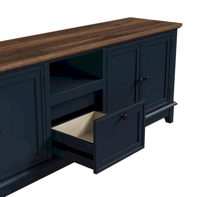 Meuble TV rustique de 183 cm (72 pouces) de large avec étagères réglables et rangement dissimulé - Largeur : 183 cm (72 pouces)