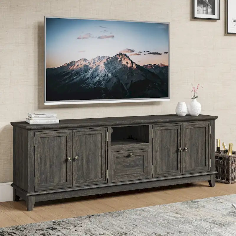 Meuble TV rustique de 183 cm (72 pouces) de large avec étagères réglables et rangement dissimulé - Largeur : 183 cm (72 pouces)