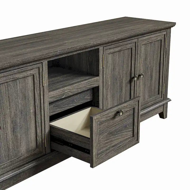Meuble TV rustique de 183 cm (72 pouces) de large avec étagères réglables et rangement dissimulé - Largeur : 183 cm (72 pouces)
