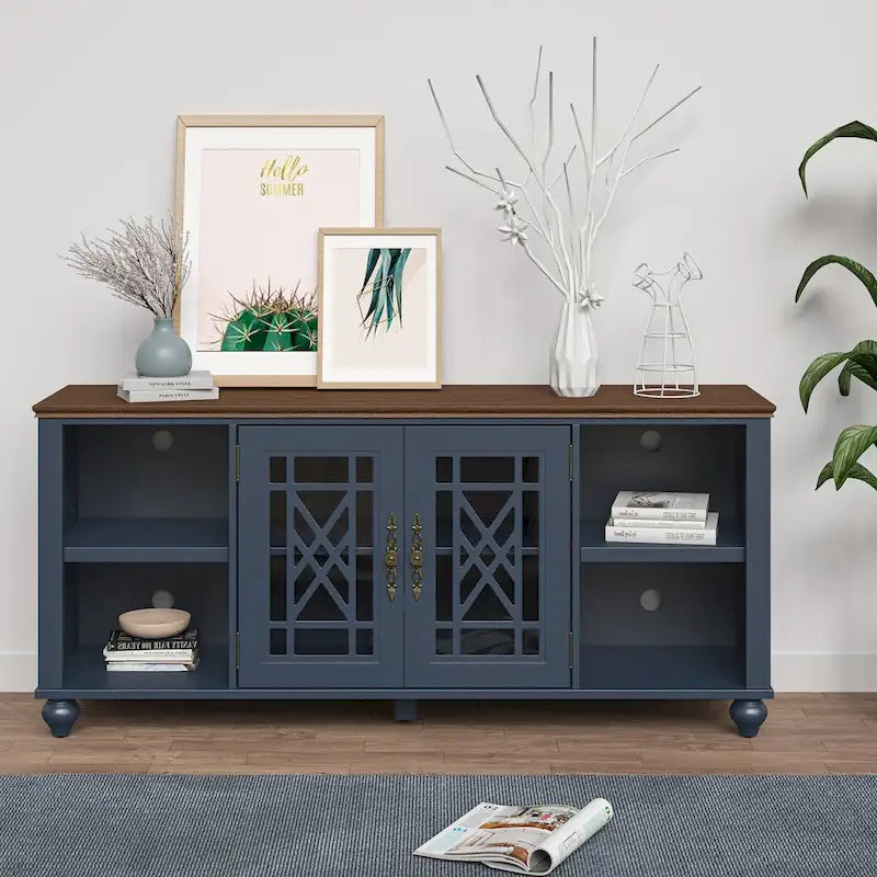 Meuble TV vintage avec portes sculptées pour téléviseur de grande taille